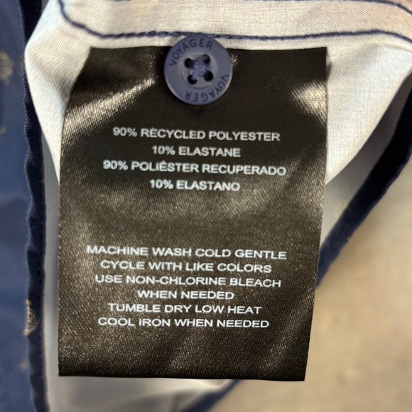 Voyager Men's Compass Print Button Shirt Navy Blue Recycled Stretch Sz L - Picture 7 of 9